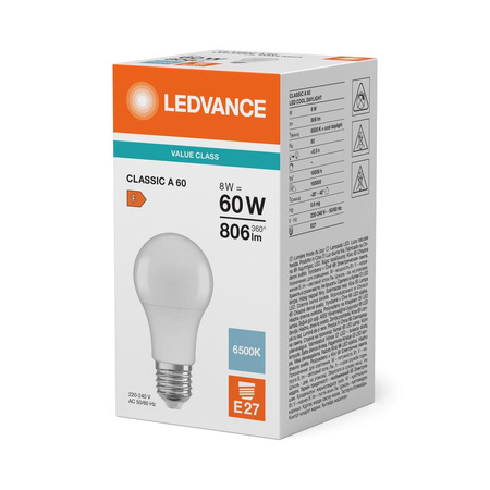 LED žárovka A60 E27 8W = 60W 806lm 6500K studená bílá LEDVANCE