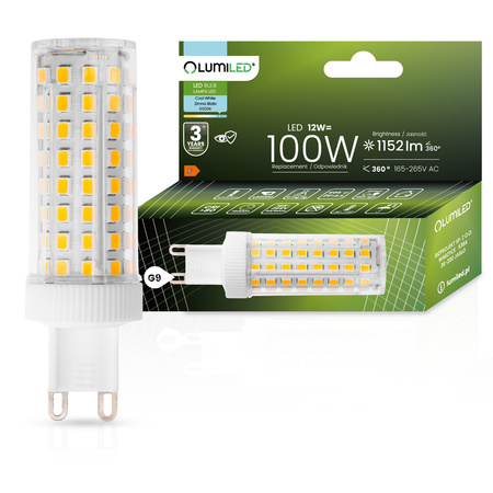 4x Žárovka LED G9, KAPSLE 12W = 100W 1152lm 6500K Studená bílá 360° LUMILED