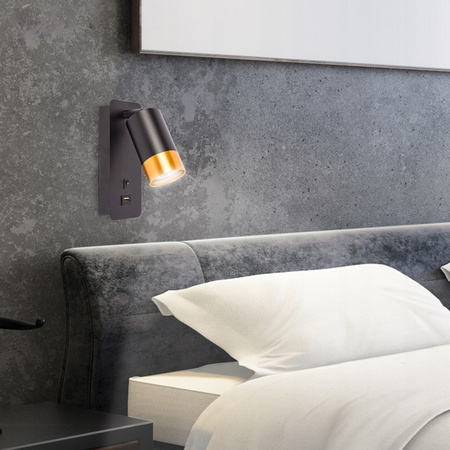 Nástěnné svítidlo Reflektor Nástěnné bodové svítidlo pro čtení GU10 Black Gold Clement Masterled