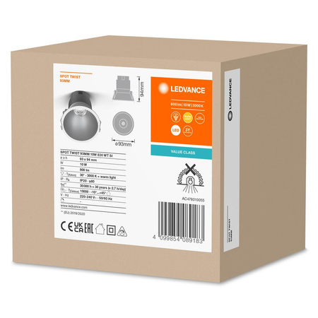 LED panelové bodové svítidlo 10W 800lm CCT Mesh White Silver Downlight Slim Ledvance