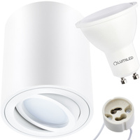 Povrchové Halogenové svítidlo, TUBA SPOT Kulatá 84mm Bílá AMAT-M + LED GU10 6W Teplá bílá LUMILED