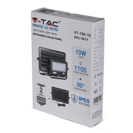 Reflektor LED 10W 4000K IP65 + USB solární panel IP65 VT-788-10 V-TAC