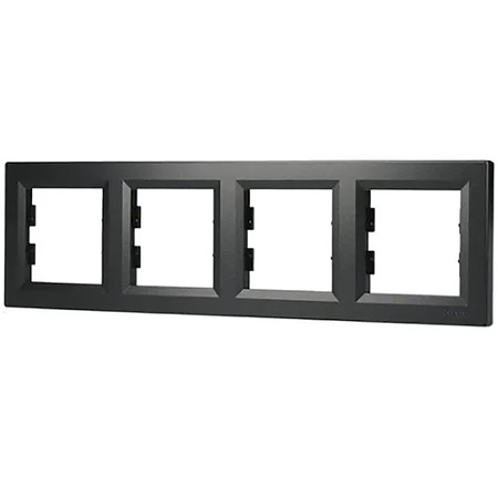 4násobný horizontální rám pro čtyřnásobnou zásuvku Asfora Anthracite