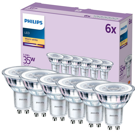 Sada 6x LED halogenová žárovka GU10 PAR16 3,5W = 35W 255lm 2700K Teplá 36° PHILIPS