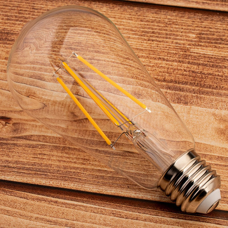 Žárovka LED E27, ST64 8W = 60W 880lm 3000K Teplá bílá 360° Filament LUMILED