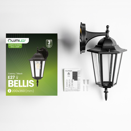 Zahradní nástěnná lampa lucerna E27, Černá BELLIS LUMILED