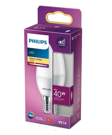 LED žárovka na svíčku E14 B35 4.9W = 40W 470lm 2700K Teplá bílá matná PHILIPS