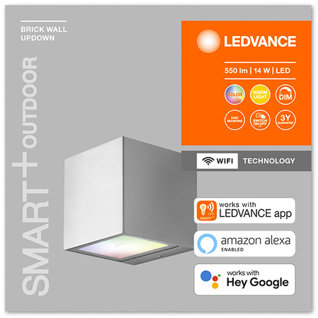 Inteligentní fasádní nástěnné svítidlo LEDVANCE WIFI SMART+ BRICK WALL SILVER GRY 14W 550 lm LEDVANCE
