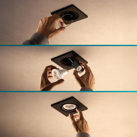 LED GU10 zapuštěná pod omítku hliníkový čtverec černý Peridot Philips