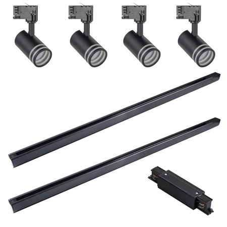 Sada přípojnic 3-fázová lišta + 4x reflektor GU10 černý MILANO Sanico Goldlux