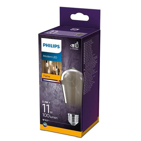 Edison LED žárovka E27 ST64 2.3W = 11W 100lm 1800K Teplá bílá vlákno kouřové PHILIPS