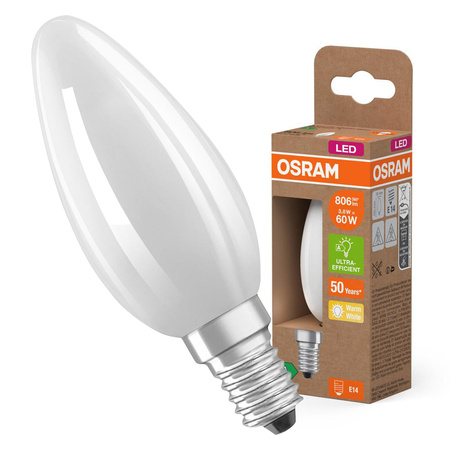 LED žárovka B35 Candle E14 3,8W = 60W 806lm 2700K Warm 330° 213lm/W CLASSIC ENERGETIC EFFICIENCY Osram