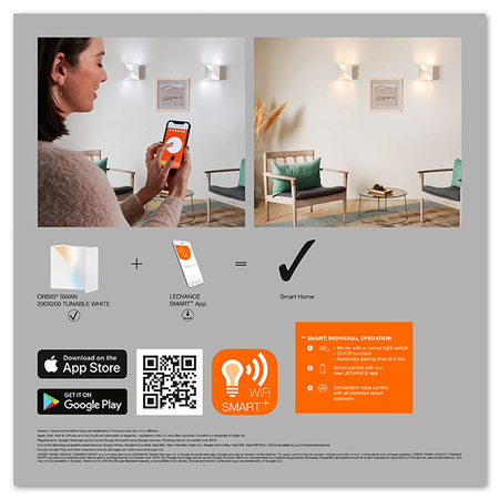 Nástěnné svítidlo SMART+ WIFI Chytré nástěnné svítidlo 23W ORBIS SWAN WHITE LEDVANCE