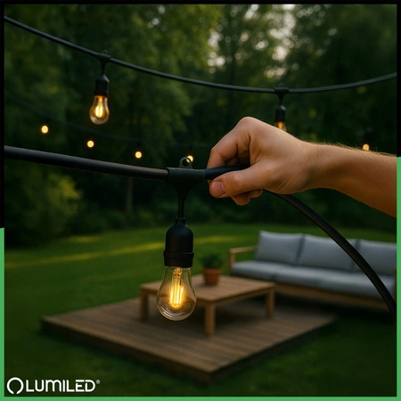 Venkovní řetěz 20m, 40x E27 Žárovky 1W 2700K MALUS LUMILED