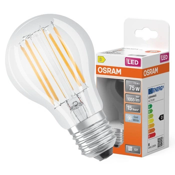 LED žárovka E27 A60 7.5W = 75W 1055lm 4000K Neutrální bila 300° vlákno OSRAM STAR