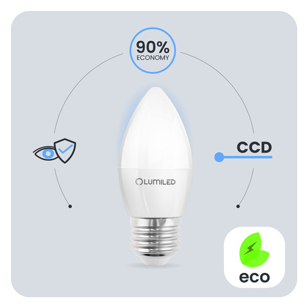 LED žárovka E27 Candle B35 8W = 65W 880lm 6500K Cold 180° LUMILED