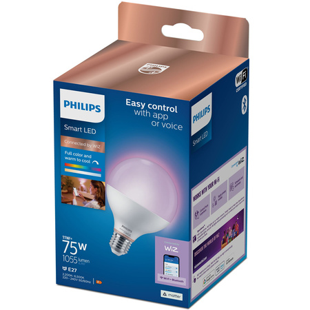 LED žárovka E27 Sphere G95 11W = 75W 1055lm 2200-6500K RGB + TW Smart SMART WiFi Bluetooth App WiZ Philips