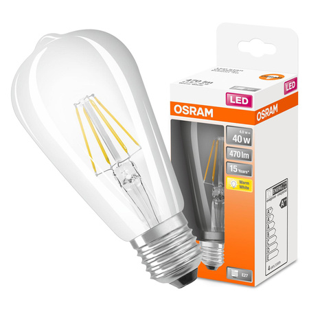 LED žárovka E27 ST64 4W = 40W 470lm 2700K Warm 300° Filament OSRAM 