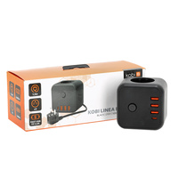 KOBI LINEA PRO CUBE 3x230V rozbočovač s uzemněním a přepínačem + 4xUSB černý