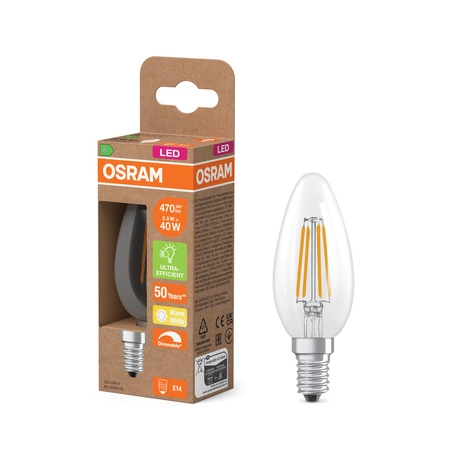 LED žárovka B35 E14 svíčka 2,5W = 40W 470lm 2700K teplá bílá 300° Filament Dimmable Osram