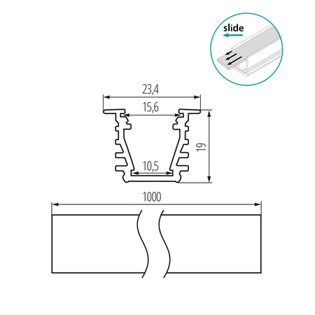Hliníkový profil pro povrchovou montáž LED pásku bílý 1m PROFILO Kanlux