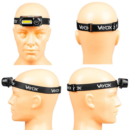 Dobíjecí čelová svítilna 250lm XPE + COB LED 7 režimů VAYOX