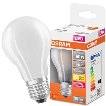 LED žárovka E27 8.5W = 60W 806lm 2700K Teplá bílá 300° CRI80 OSRAM Stmívatelné