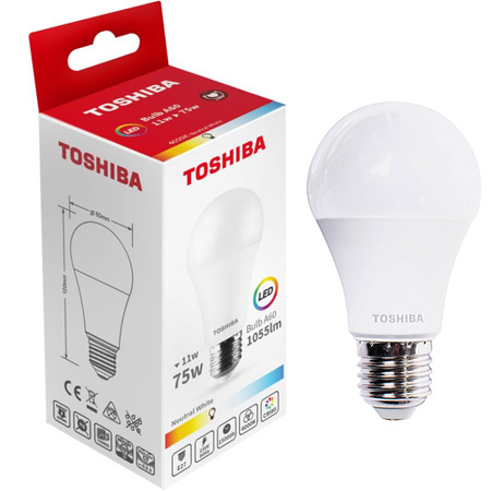 LED žárovka E27 A60 11W = 75W 1055lm 4000K Neutrální bila TOSHIBA