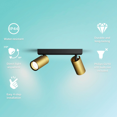 Reflektorové stropní svítidlo 2x GU10 IP44 měděno-černé Kosipo Philips