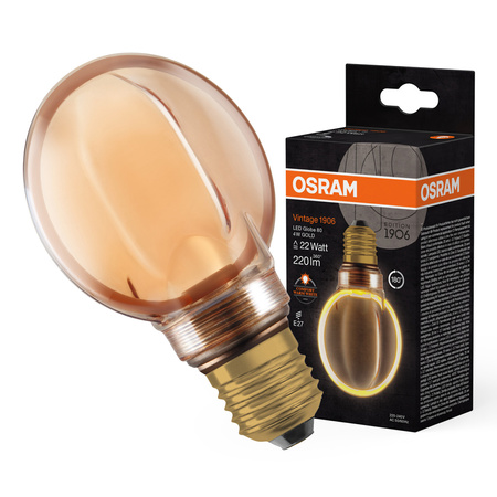 Dekorativní LED žárovka G80 E27 4W = 22W 220lm 1800K teplé 330° vlákno stmívatelné Vintage 1906 Osram