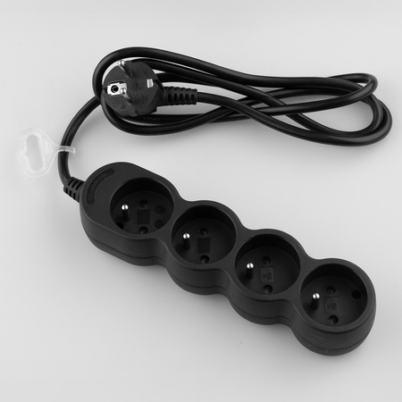 Síťový prodlužovací kabel Uzemněný napájecí pásek 4 zásuvky 1,5 m Černý kabel Lendo Lumiled