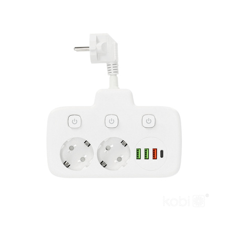 KOBI LINEA FL 2x230V Rozdělovač zemního spojení, 3 spínače 4xUSB Bílá