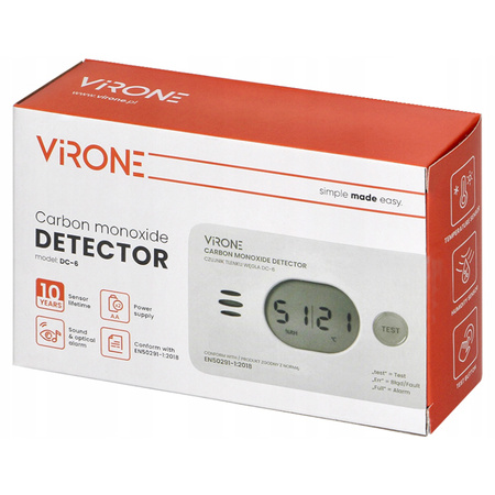 Detektor oxidu uhelnatého s teploměrem a senzorem vlhkosti na baterie