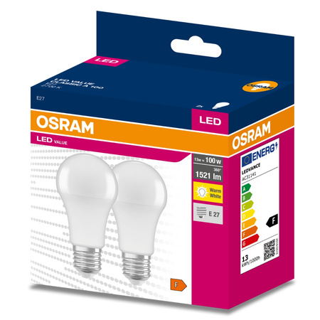 2x LED žárovka E27 A60 13W = 100W 1521lm 2700K Teplá bílá 200° OSRAM HODNOTA