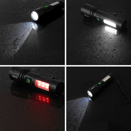 Dobíjecí LED taktická svítilna 5W 260lm Ruční napájení + SMD VA0184 VAYOX