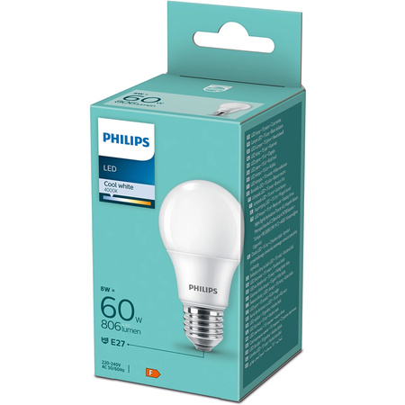 LED žárovka E27 A60 8W = 60W 806lm 4000K neutrální bílá Milky PHILIPS