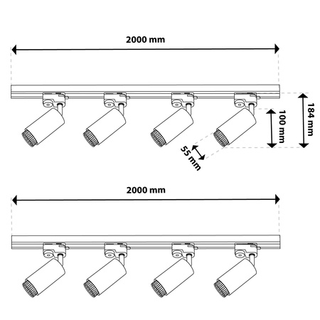 Sada 4m kolejnic + 8x stropní svítidlo GU10 s reflektorem LUMILED Track Lighting
