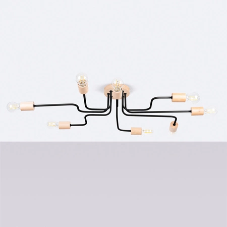 Stropní lustr 8x E27 Přírodní dřevo Černá Timbo Peach Puff SL.1671 Sollux