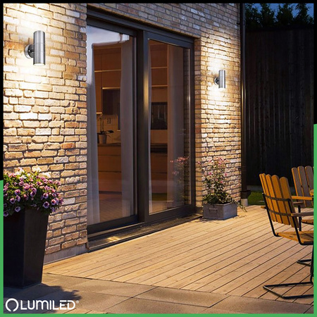 Zahradní nástěnná lampa GU10, IP44 nastavitelné nahoru a dolů Černá INOX LUMILED