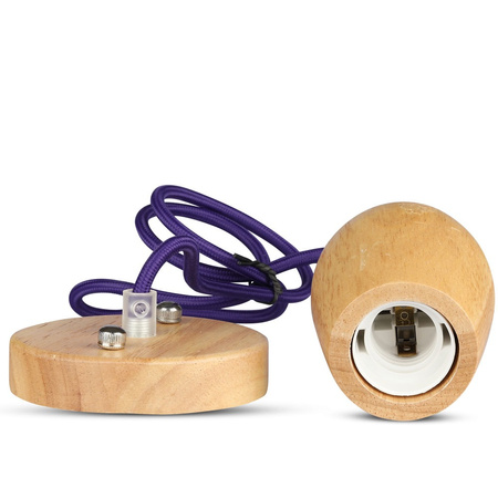 Závěsné svítidlo E27 Dřevěné stínidlo s fialovým kabelem VT-7778 V-TAC