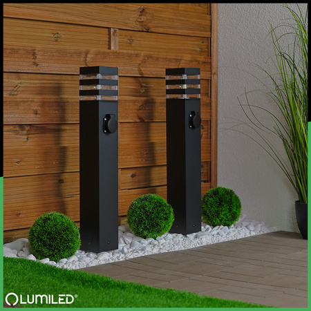 Venkovní zahradní lampa E27, LED se zásuvkou sloupek 60cm TAXUS 2 LUMILED
