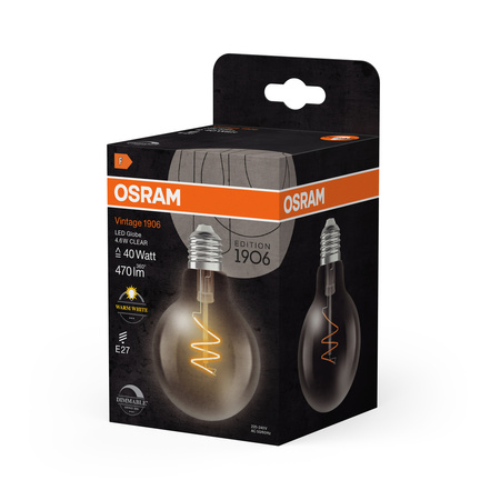 Dekorativní LED žárovka G80 Sphere E27 4,6W = 40W 470lm 2700K Warm CRI90 300° Dimmable Vintage 1906 Osram