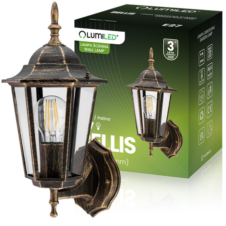 Zahradní nástěnná lampa lucerna E27, Patina BELLIS LUMILED