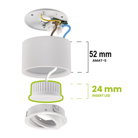 Povrchové Halogenové svítidlo, TUBA SPOT Nastavitelná Čtvercová 50mm Černá AMAT-S + LED 7W 3000K LUMILED