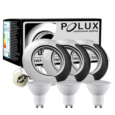 3x GOLDLUX (Polux) pohyblivá halogenová žárovka. kulatá. chrom + GU10 3.5W LED žárovka