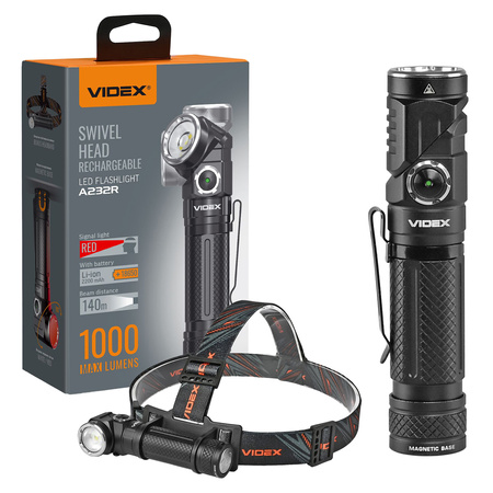 Ruční LED svítilna 10W 1000lm 8 Tyb USB-C Vodotěsné IP66 Videx