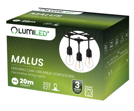 Venkovní řetěz 20m, 20x E27 MALUS LUMILED