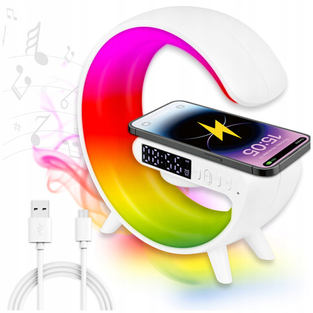 LED stolní lampa 3W 420lm RGB dobíjecí herní indukční nabíječka reproduktor BlueTooth vypínač bílá Masterled