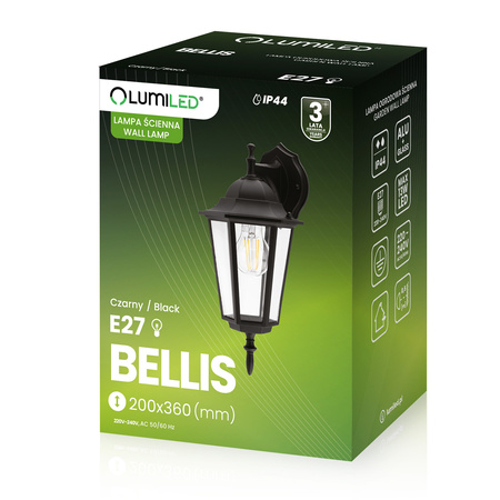 Zahradní nástěnná lampa lucerna E27, Černá BELLIS LUMILED
