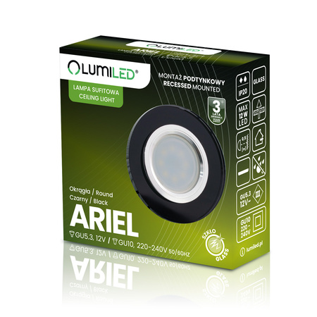 Skleněné Halogenová Podhledové svítidlo GU10, MR16 Stálá Kulatá Černá ARIEL LUMILED